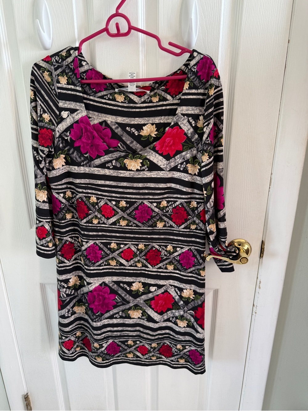 Diane Von Furstenberg Black Dress with Pink, Red & Cream Floral Pattern